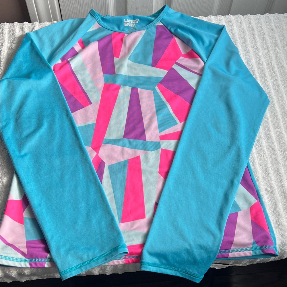 Lands' End Blue and Pink Geometric Shirt . Set of the three